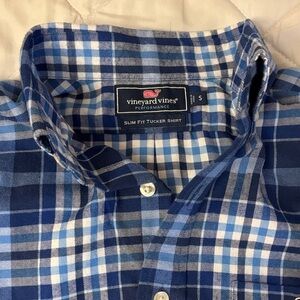 Vineyard Vines Navy and White Plaid Shirt (slim fit Tucker fit)
